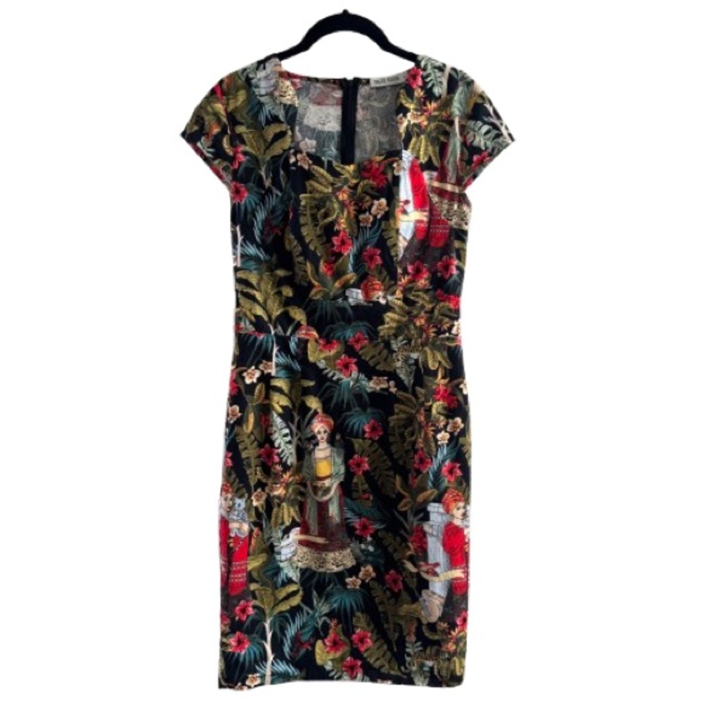 Grace Karin Tropical Floral Retro Bodycon Pencil Dress Black Green Stretch
